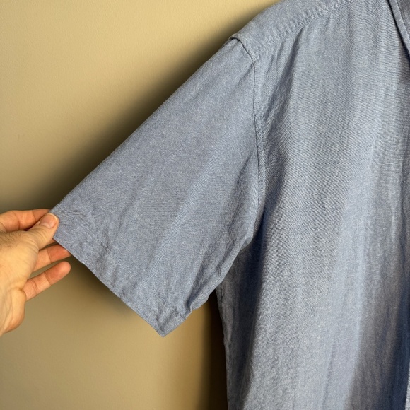 Haggar Men's LINEN Blend Chambray Short Sleeve Button Up Shirt Blue Size X-Large - Picture 3 of 13